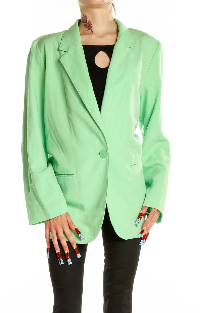 Front view of mint green SAG HARBOR oversized blazer jacket