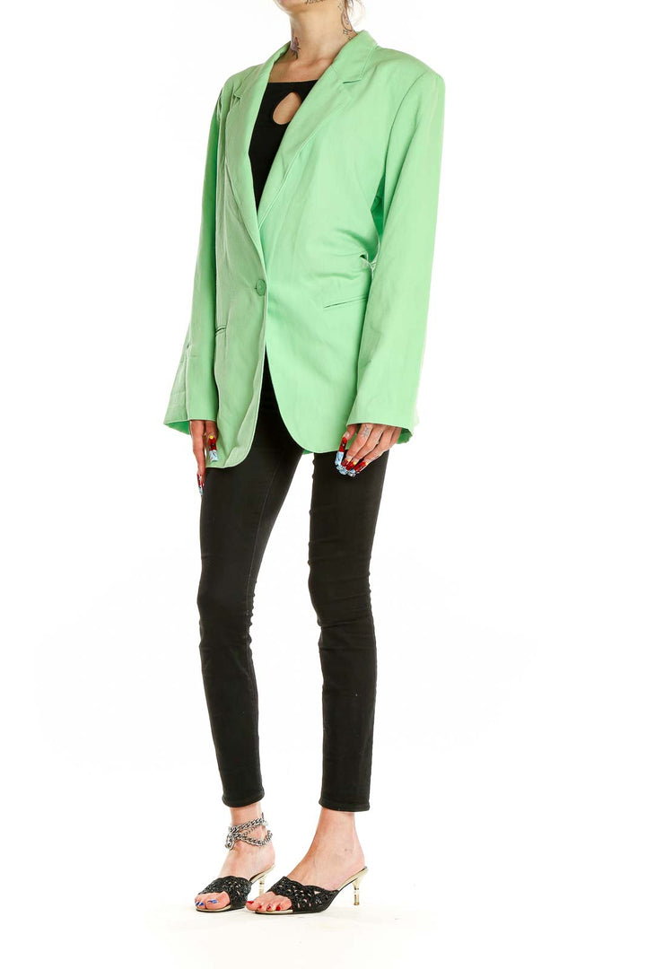 Front view of mint green SAG HARBOR oversized blazer jacket