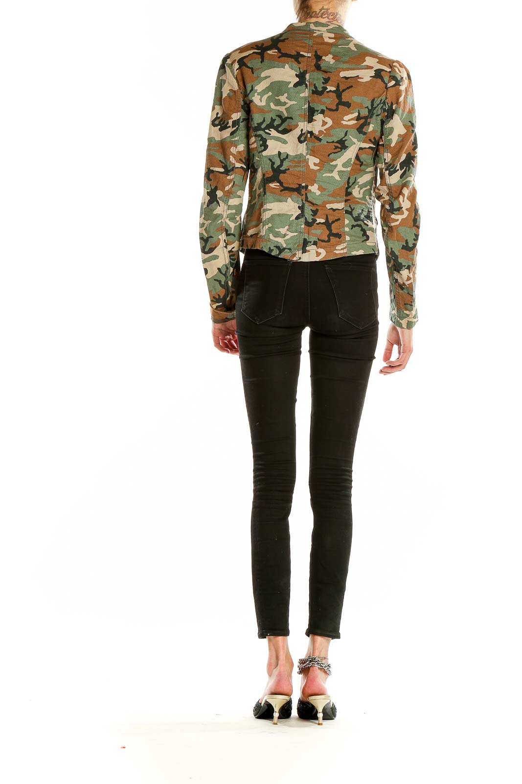 Back view of Free People camouflage print structured blazer