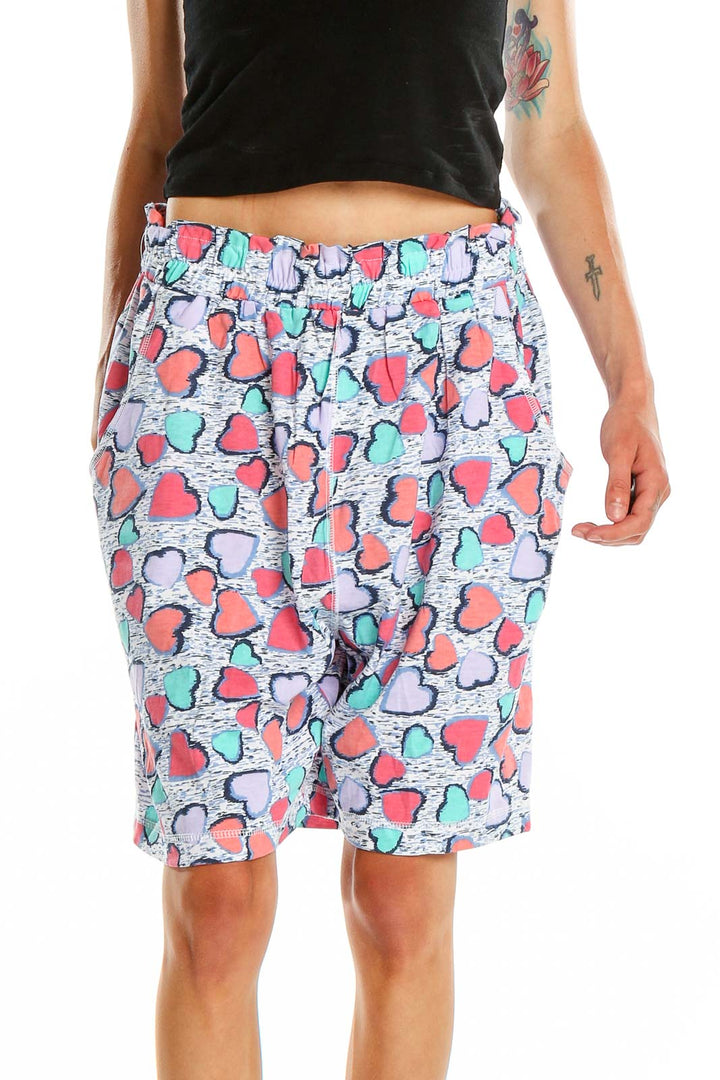 Front view of Maggie Lawrence Collection multicolor heart print shorts