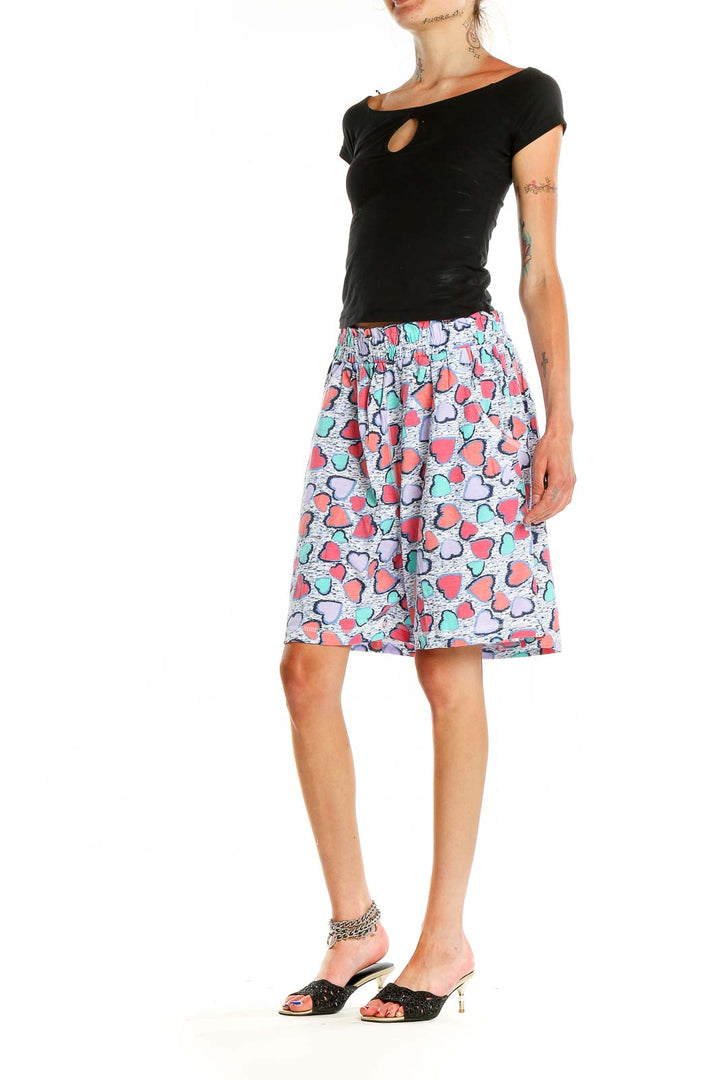 Front view of Maggie Lawrence Collection multicolor heart print shorts