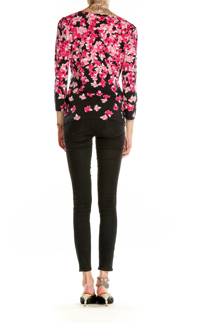 Back view of Calvin Klein pink floral print long sleeve top