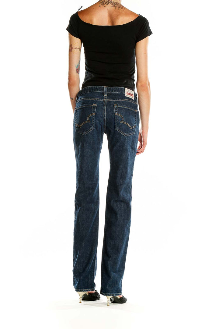 Back view of Big Star dark blue straight leg jeans showing pocket design