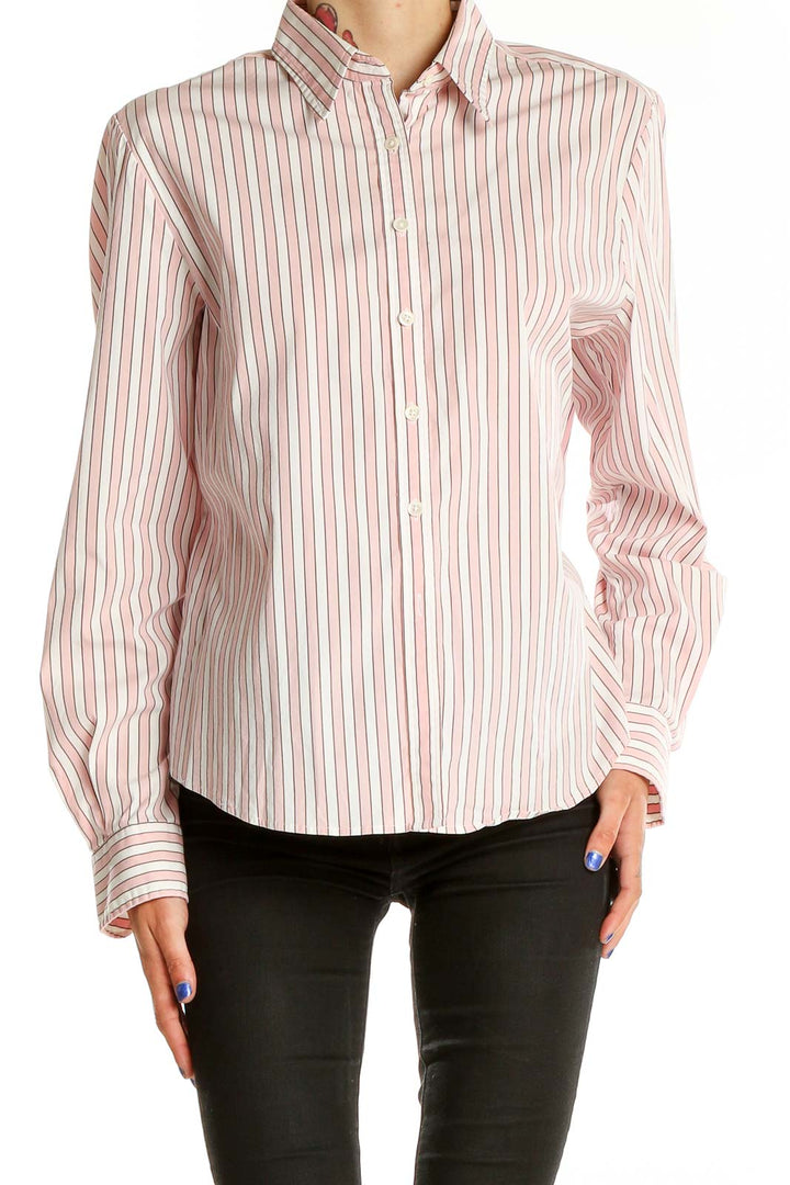 Front view of Faconnable pink striped button-down shirt