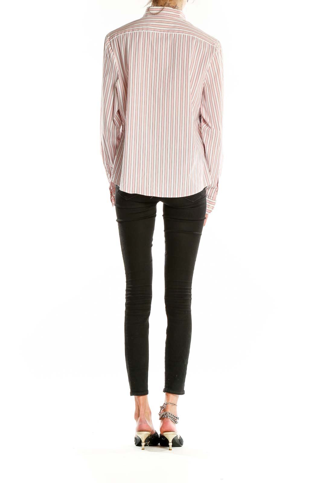 Back view of Faconnable pink striped button-down shirt