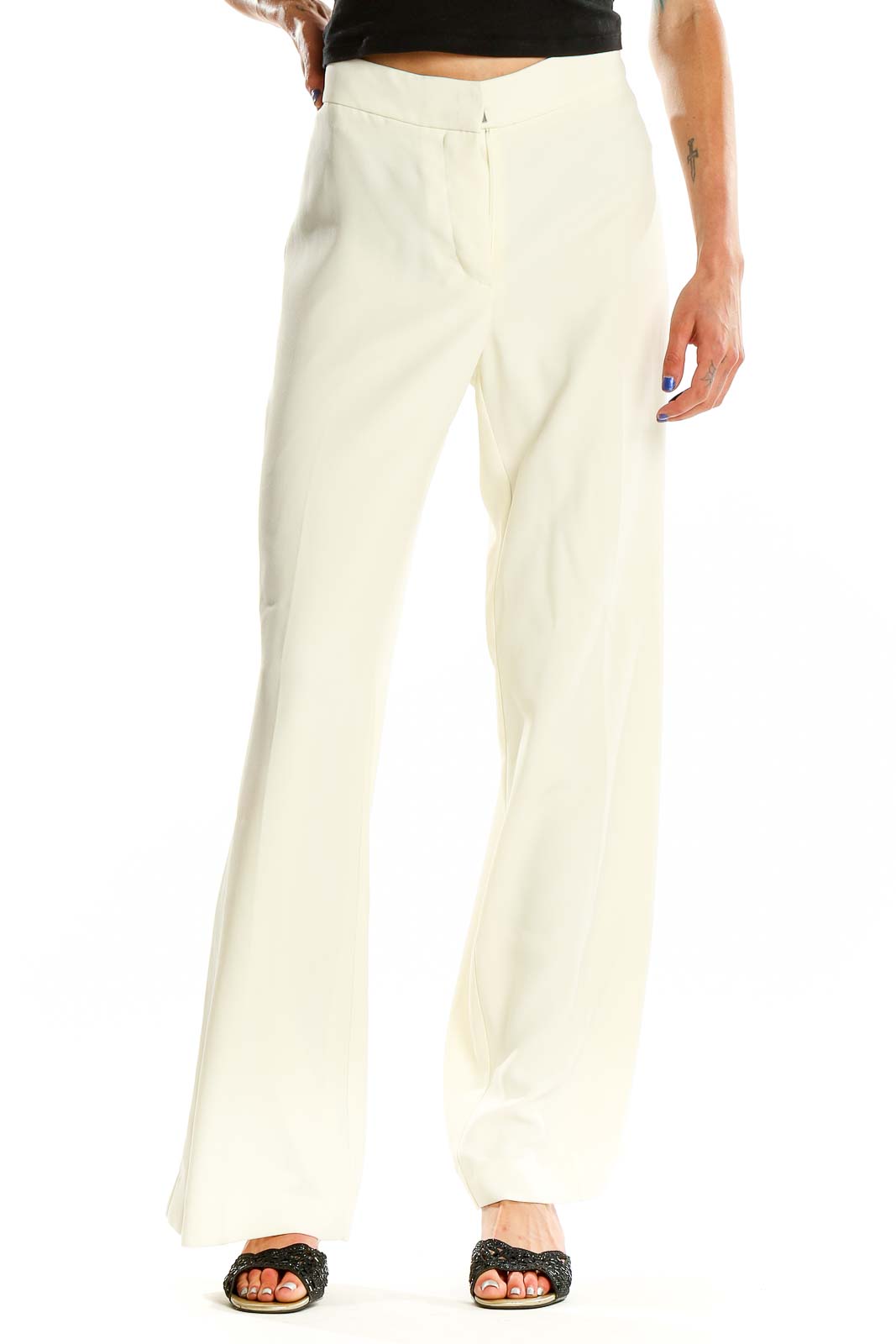 Front view of Vince Camuto ivory wide-leg dress pants