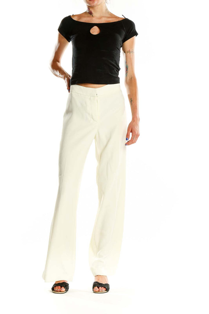 Front view of Vince Camuto ivory wide-leg dress pants