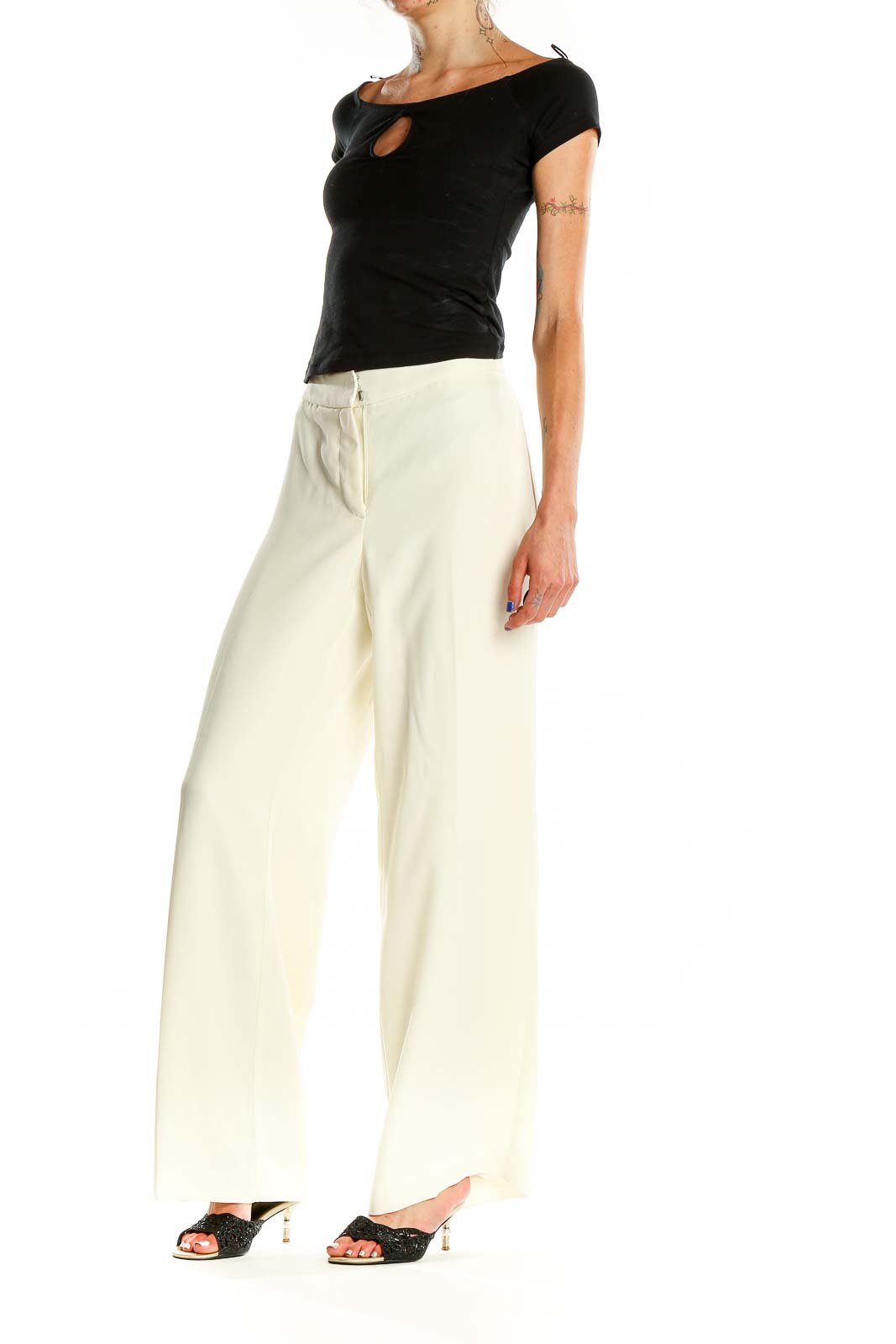 Front view of Vince Camuto ivory wide-leg dress pants