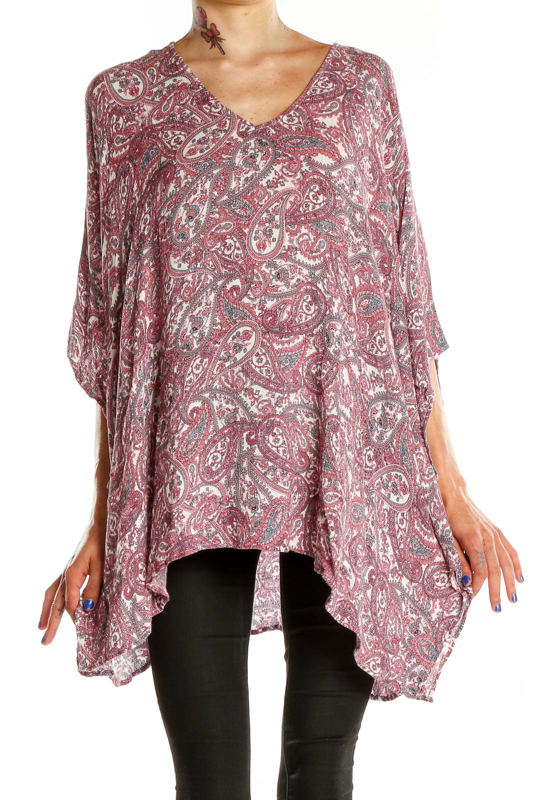 Front view of pink paisley flowy tunic top by Show Me Your Mumu