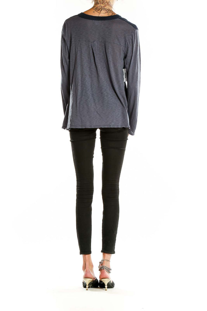 Back view of Splendid gray long sleeve top with navy accent