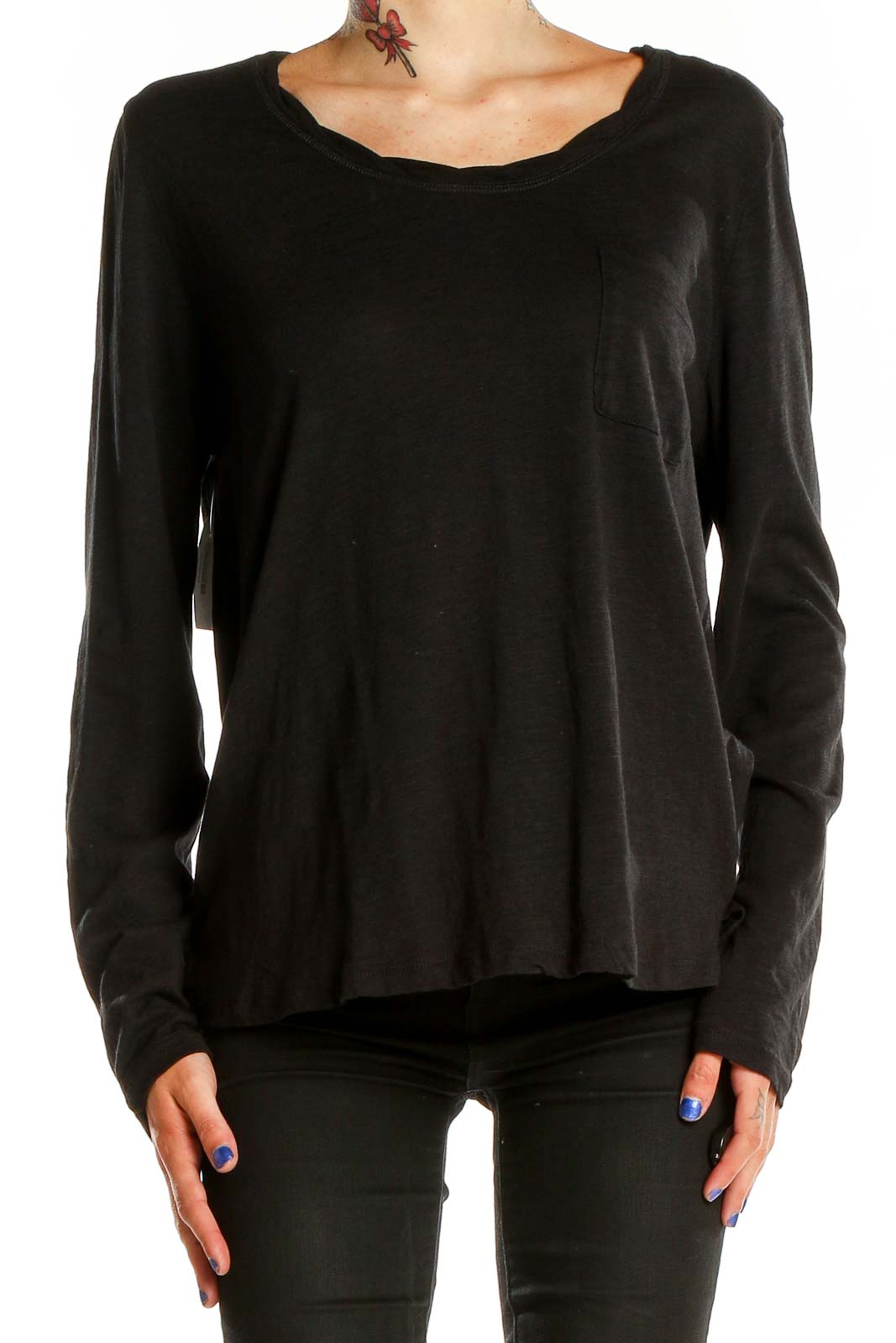 Front view of black long sleeve casual top by Social Standard by Sanctuary