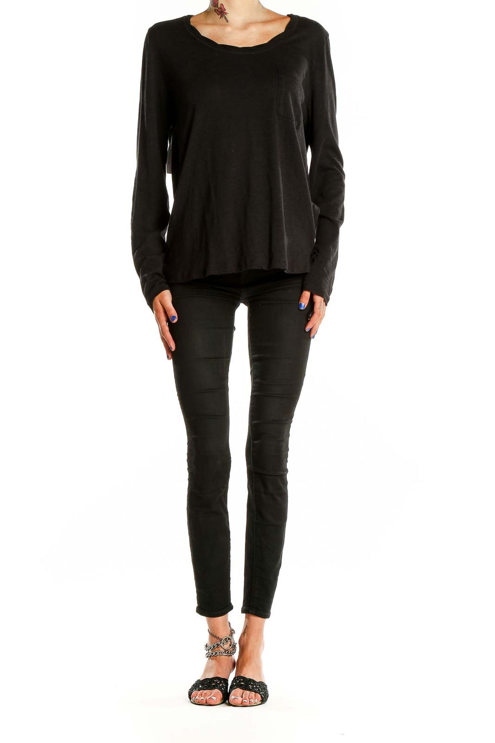 Front view of black long sleeve casual top by Social Standard by Sanctuary