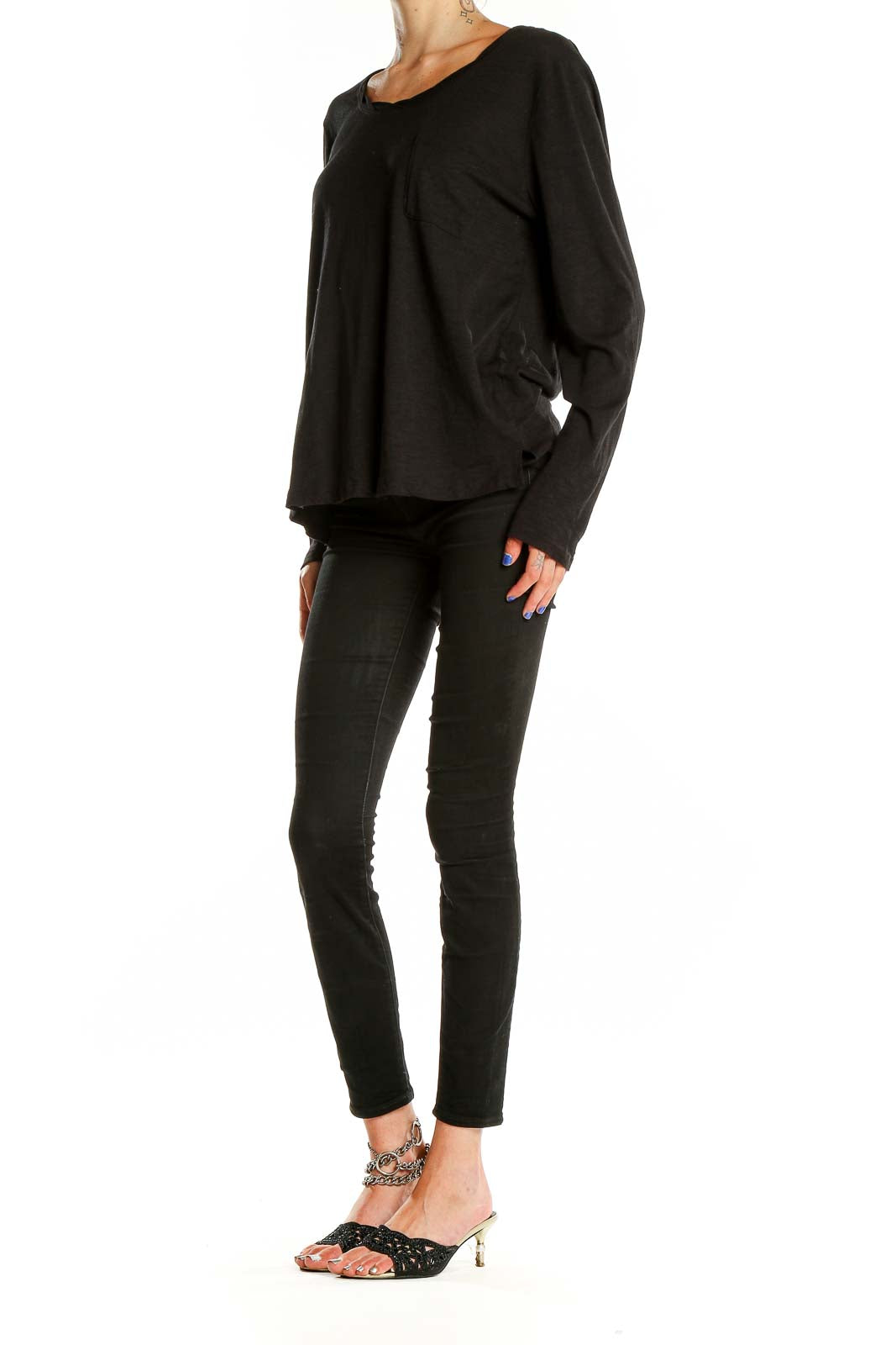 Front view of black long sleeve casual top by Social Standard by Sanctuary