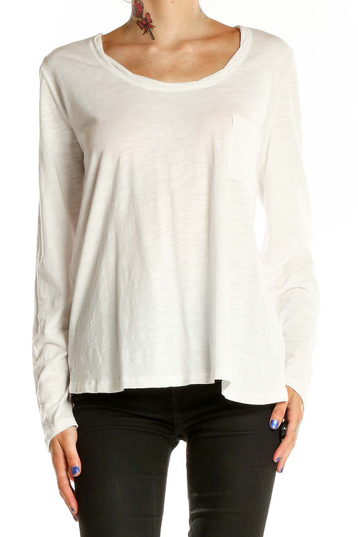 Front view of white long sleeve scoop neck top by Social Standard by Sanctuary