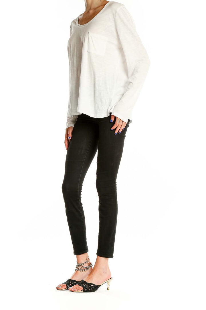 Front view of white long sleeve scoop neck top by Social Standard by Sanctuary