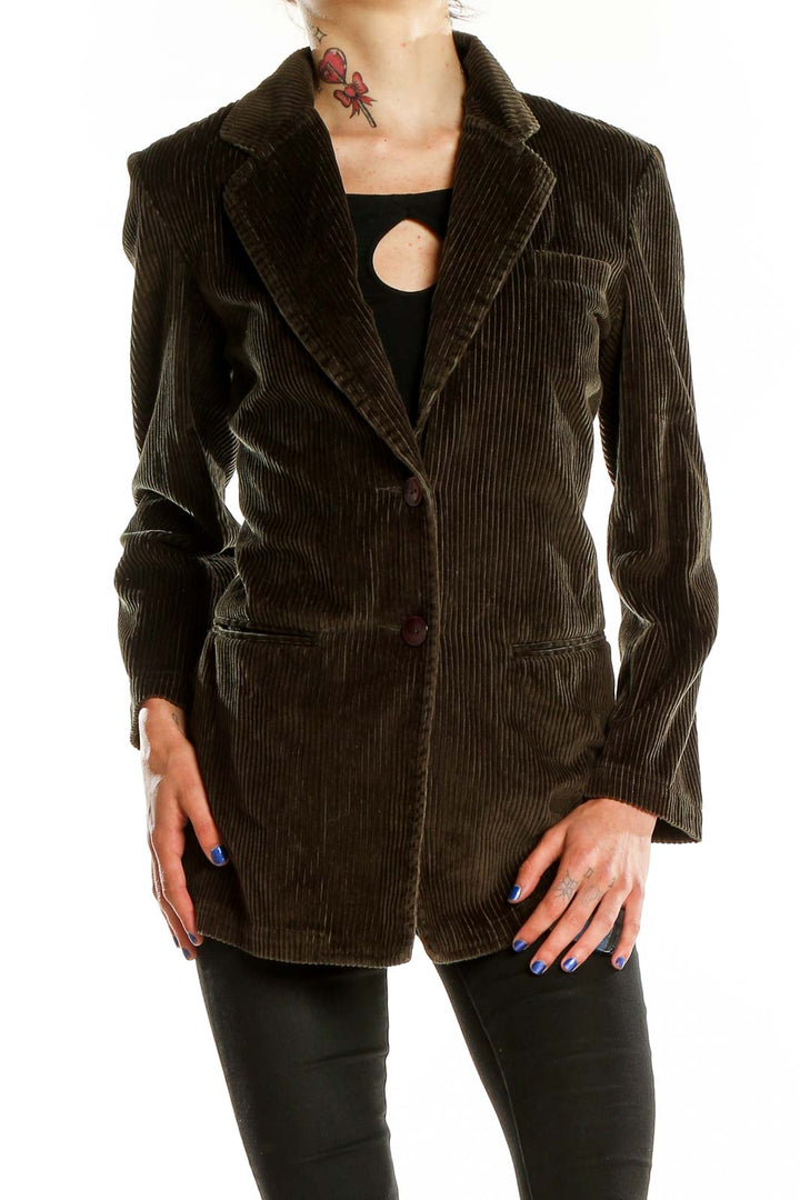 Front view of SilkRoll brown corduroy blazer jacket