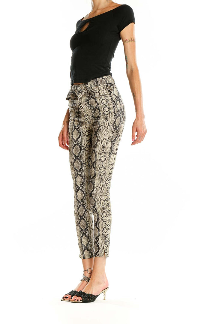 Front view of Zara beige snake print skinny pants