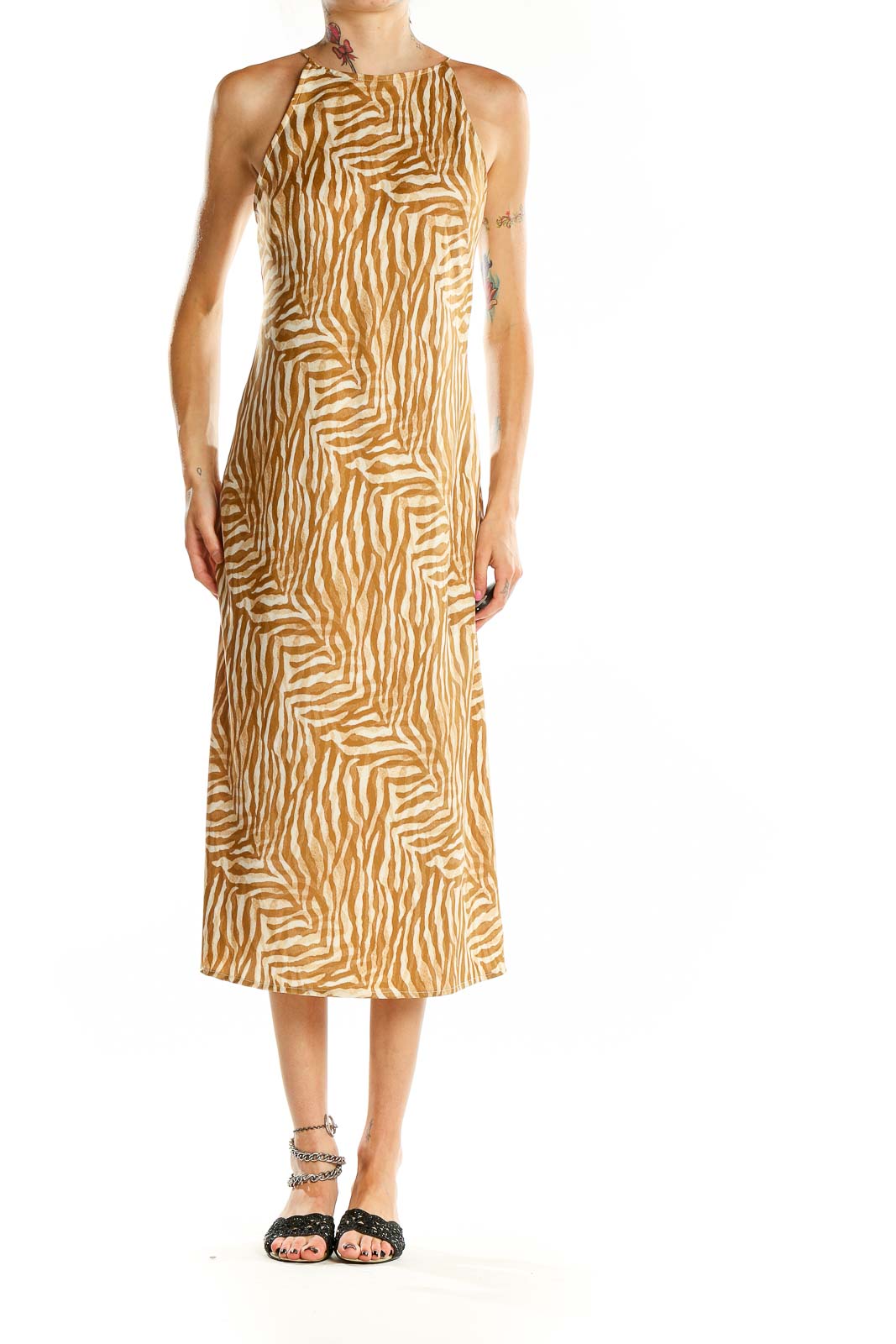 Beige Zebra Print Midi Dress | Banana Republic SilkRoll Beige Zebra Print Midi Dress | Banana Republic SilkRoll