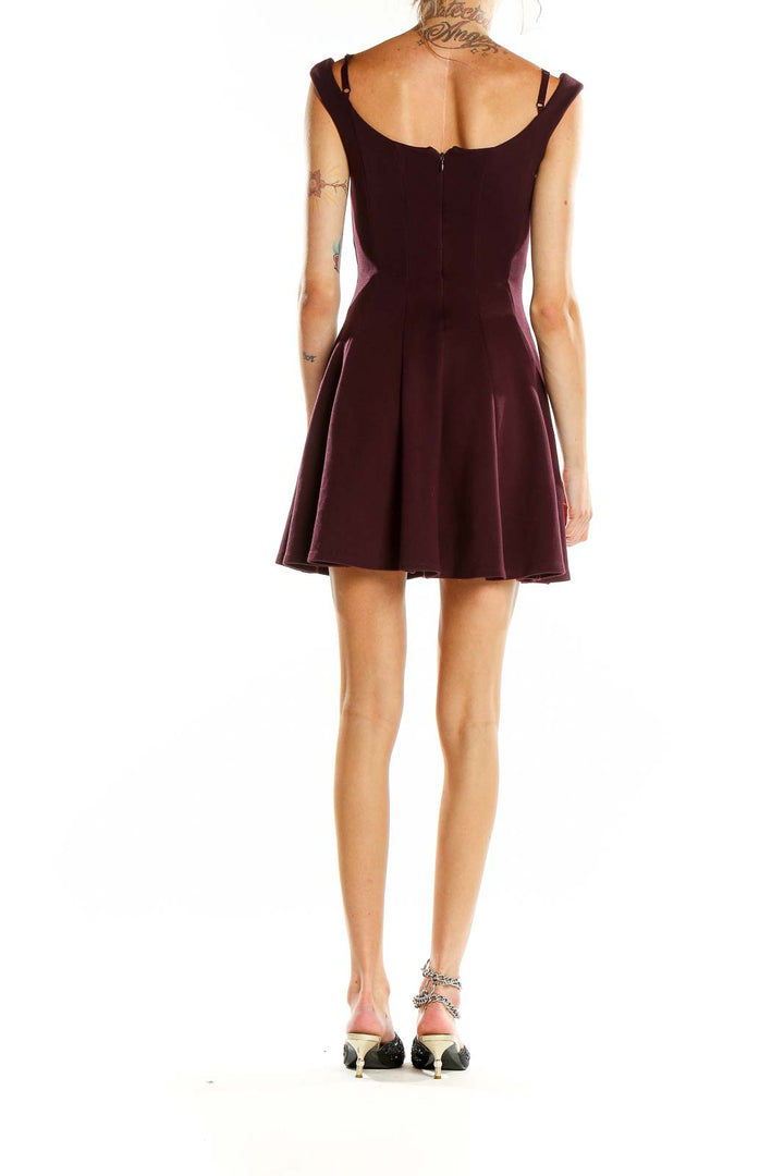 Back view of Bailey 44 burgundy fit-and-flare mini dress showing flared skirt