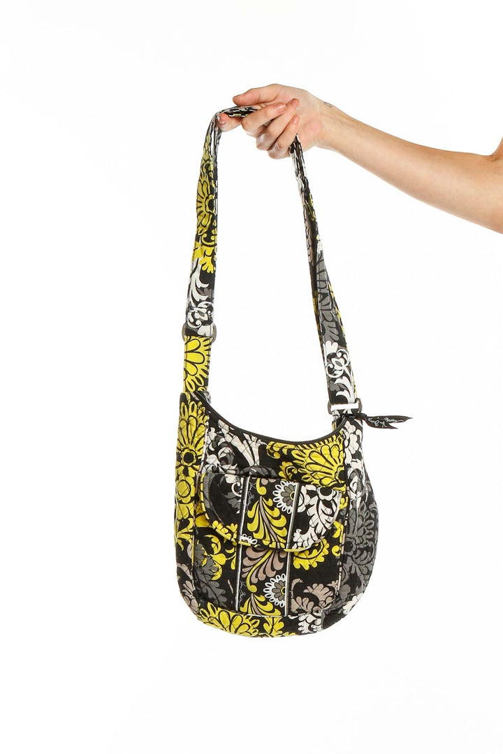 Front view of Vera Bradley yellow floral cotton shoulder bag