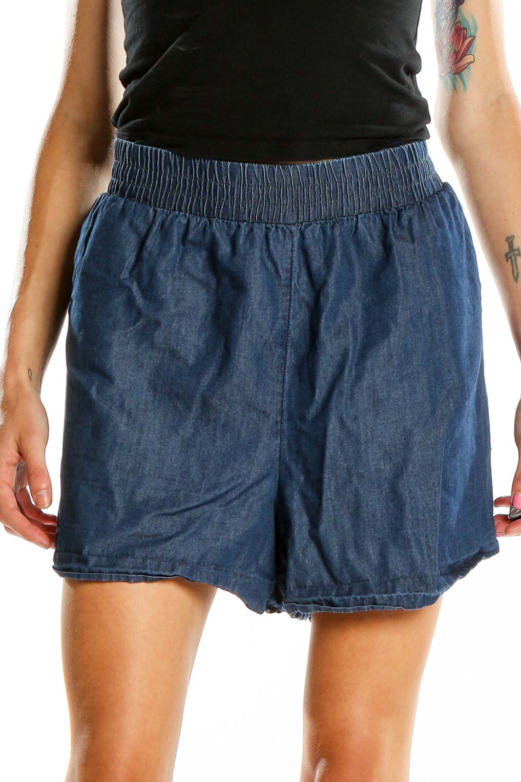 Front view of blue Apt 9 cotton-lyocell blend shorts with elastic waistband