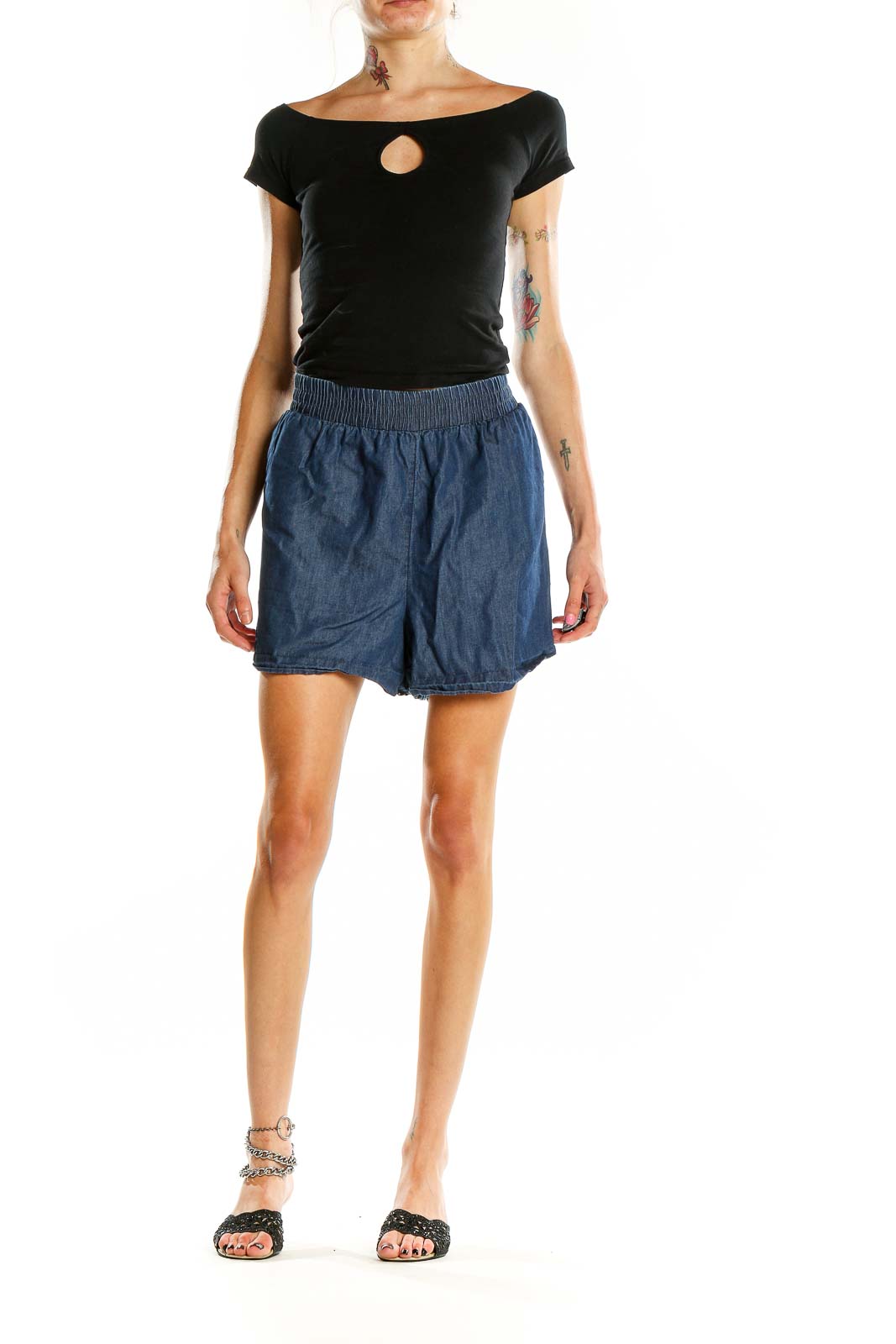 Front view of blue Apt 9 cotton-lyocell blend shorts with elastic waistband