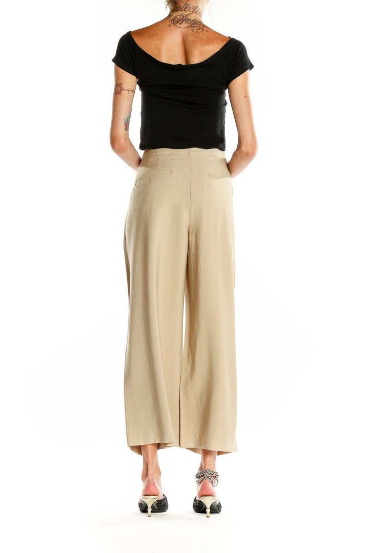 Beige Classic Wide Leg Trousers