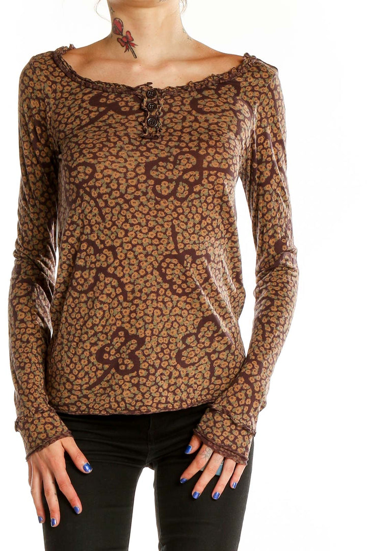 Front view of Marc By Marc Jacobs brown leopard print long sleeve top