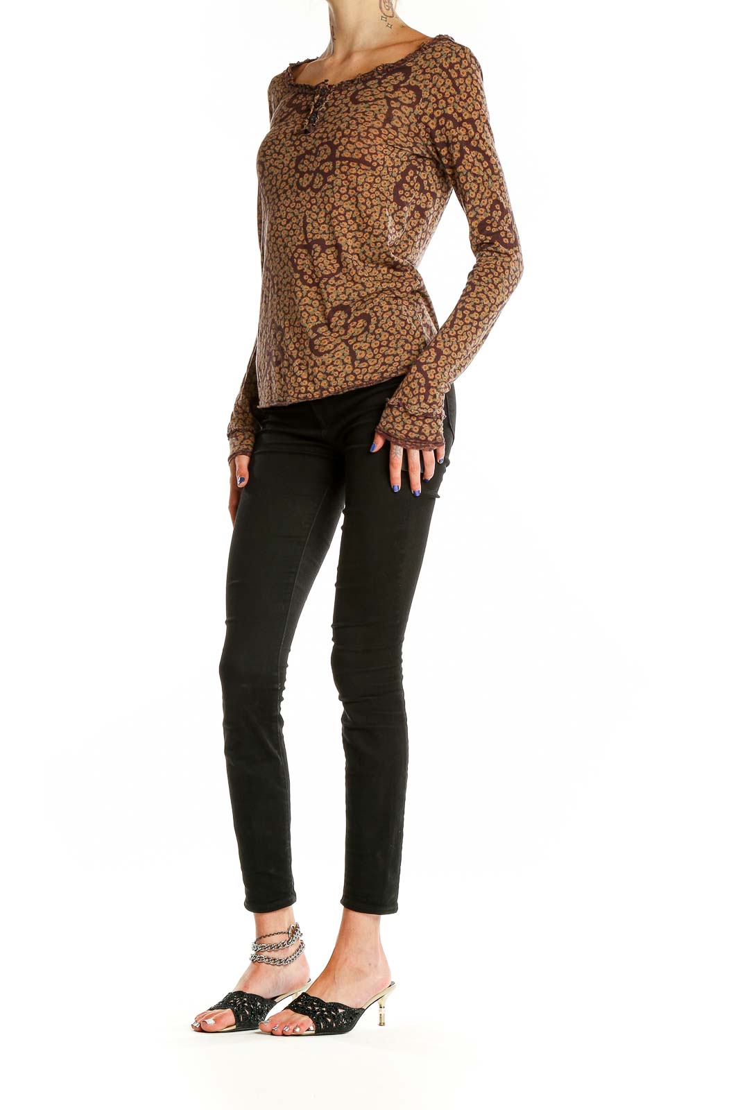 Front view of Marc By Marc Jacobs brown leopard print long sleeve top