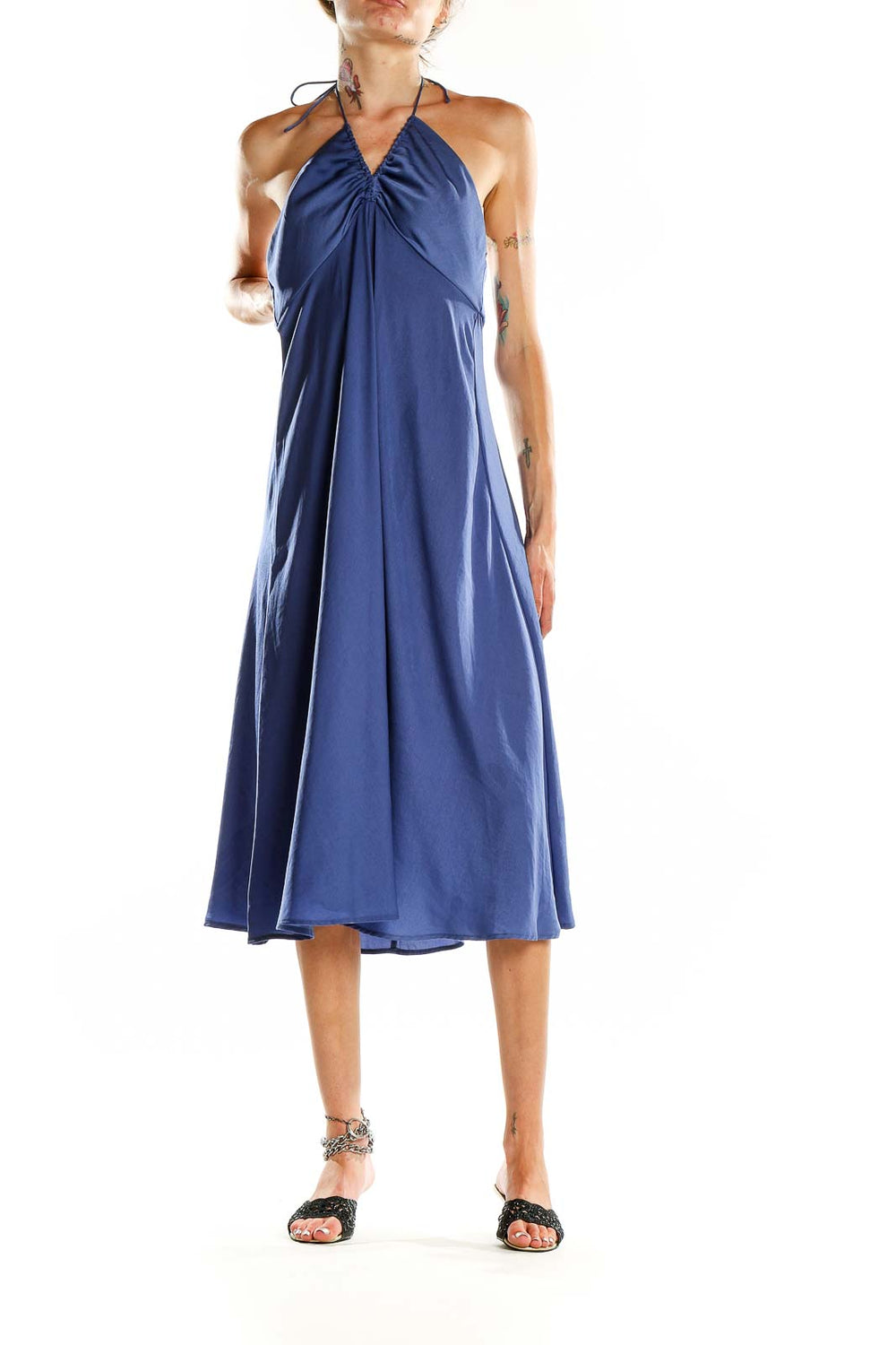 Banana Republic Navy Halter Neck A-Line Midi Dress
