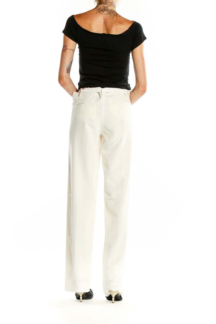 Back view of ATM white wide-leg trousers on model