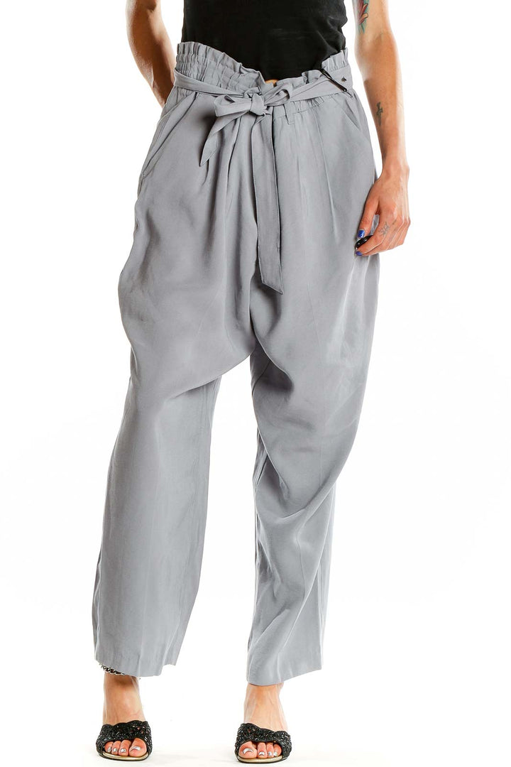 Front view of Simply Vera Vera Wang gray paperbag waist wide-leg pants