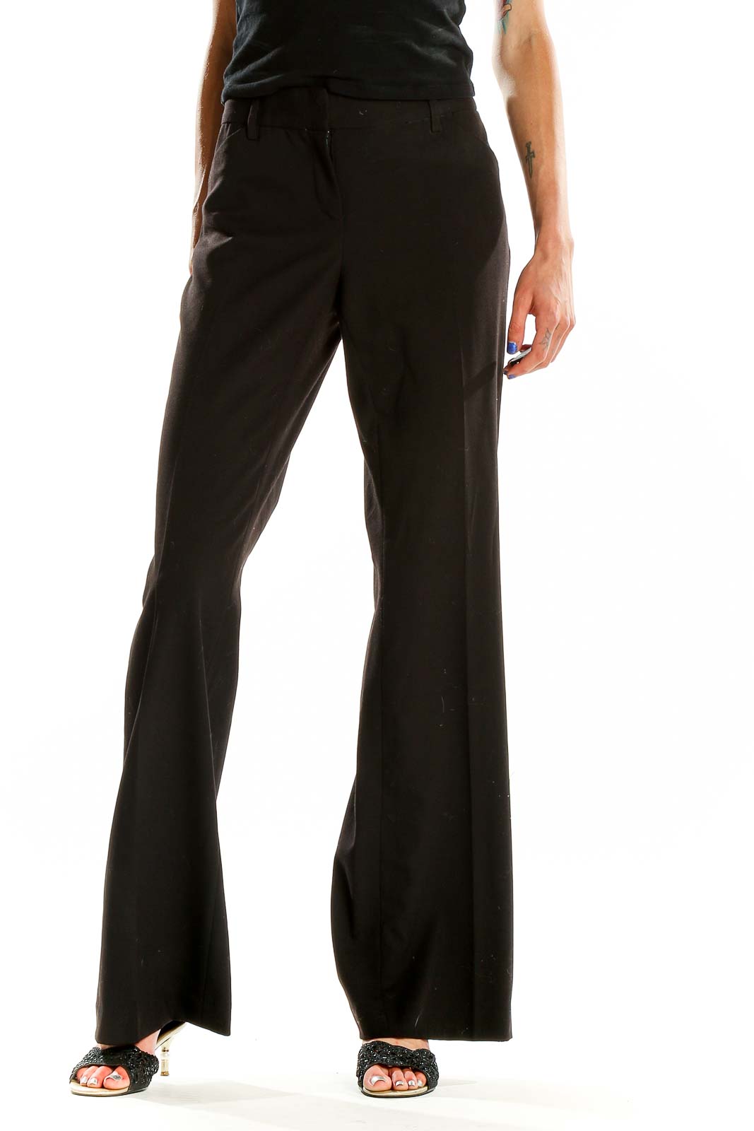 Front view of black wide-leg dress pants by LAUNDRY by SHELLI SEGAL