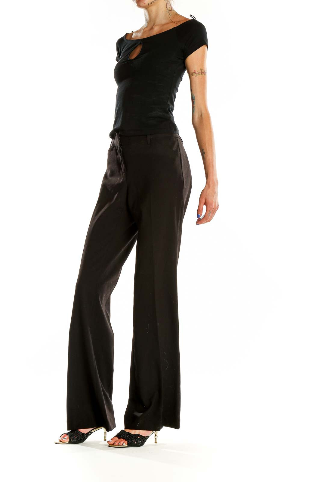 Front view of black wide-leg dress pants by LAUNDRY by SHELLI SEGAL