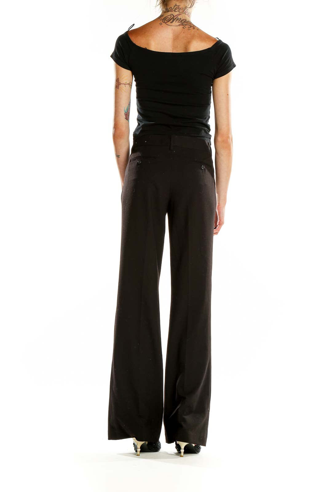 Back view of black wide-leg dress pants by LAUNDRY by SHELLI SEGAL