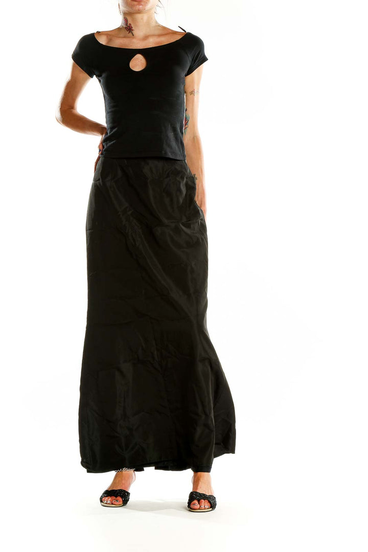 Front view of black maxi skirt by Andrea Polizzi for Rex Lester