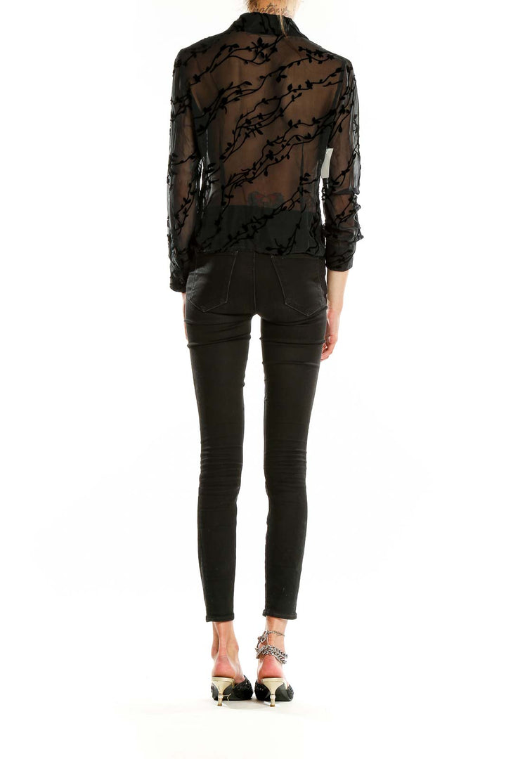 Black Silk Velvet Sheer Floral Blouse