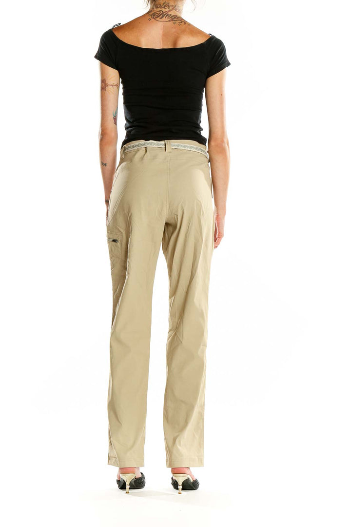 Back view of Eddie Bauer khaki cargo pants showing pockets