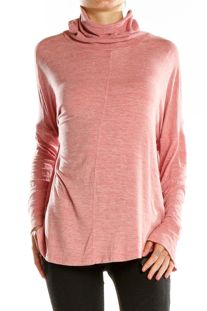 Front view of Rachel Zoe pink cowl neck top with long sleeves