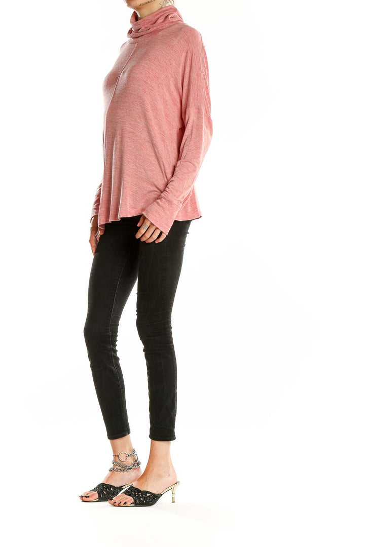 Front view of Rachel Zoe pink cowl neck top with long sleeves