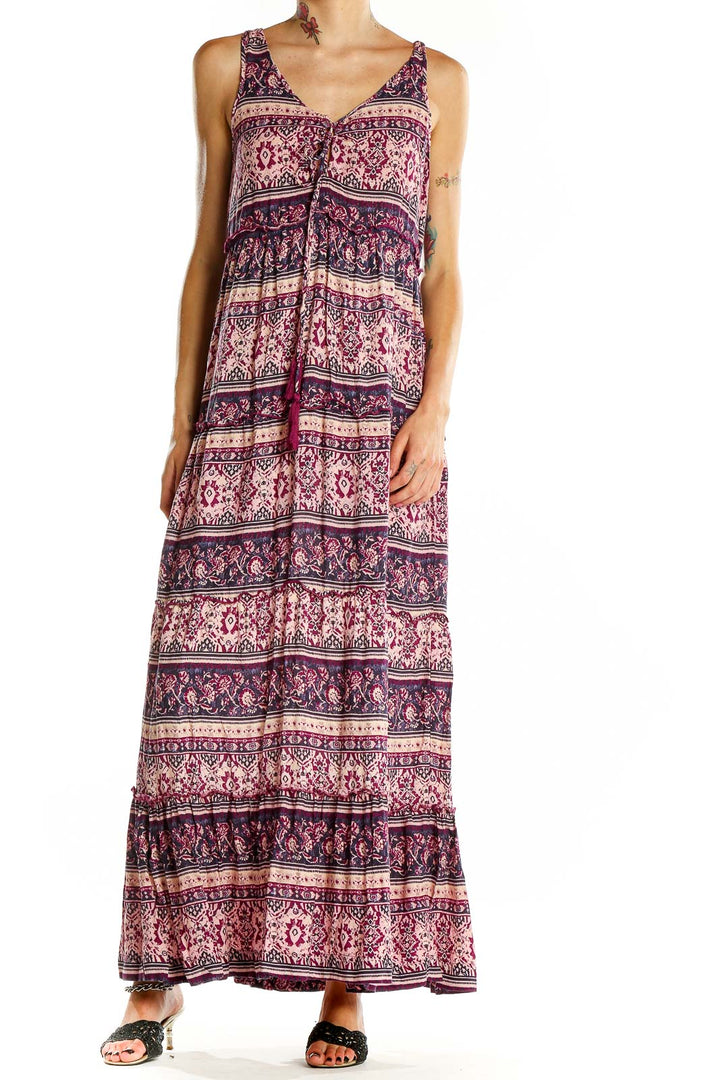 Purple Bohemian Aztec Print Maxi Dress