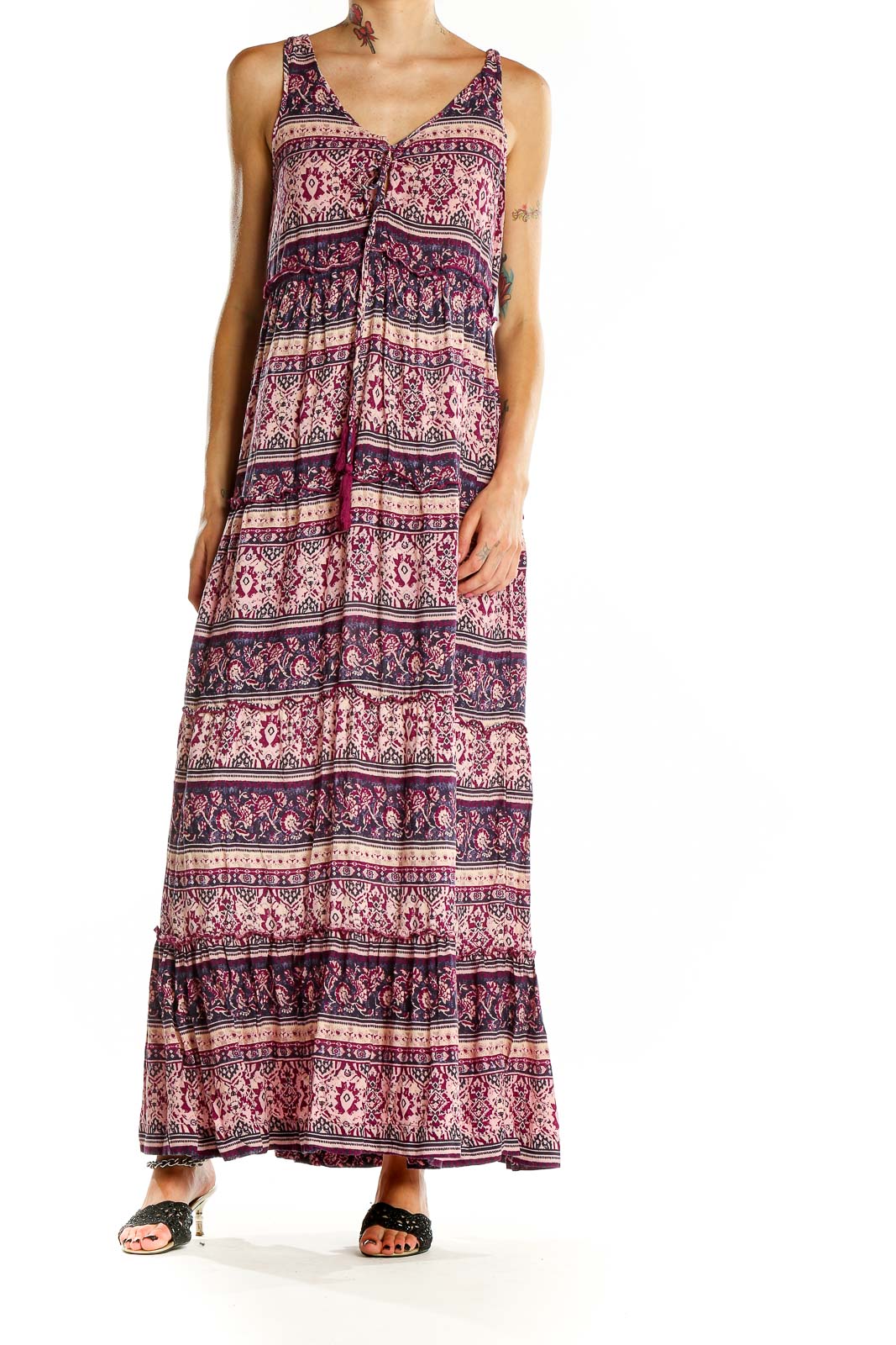 Purple Bohemian Aztec Print Maxi Dress