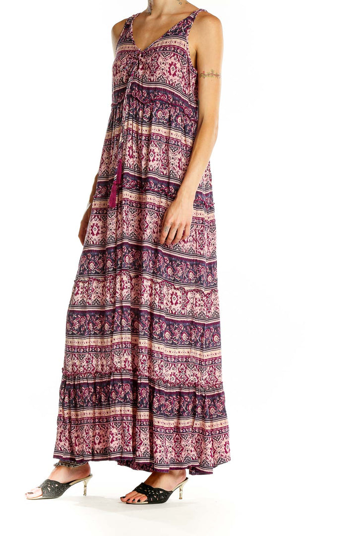 Purple Bohemian Aztec Print Maxi Dress