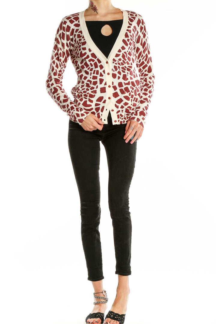 Front view of VOLCOM Red and White Giraffe Print Cardigan