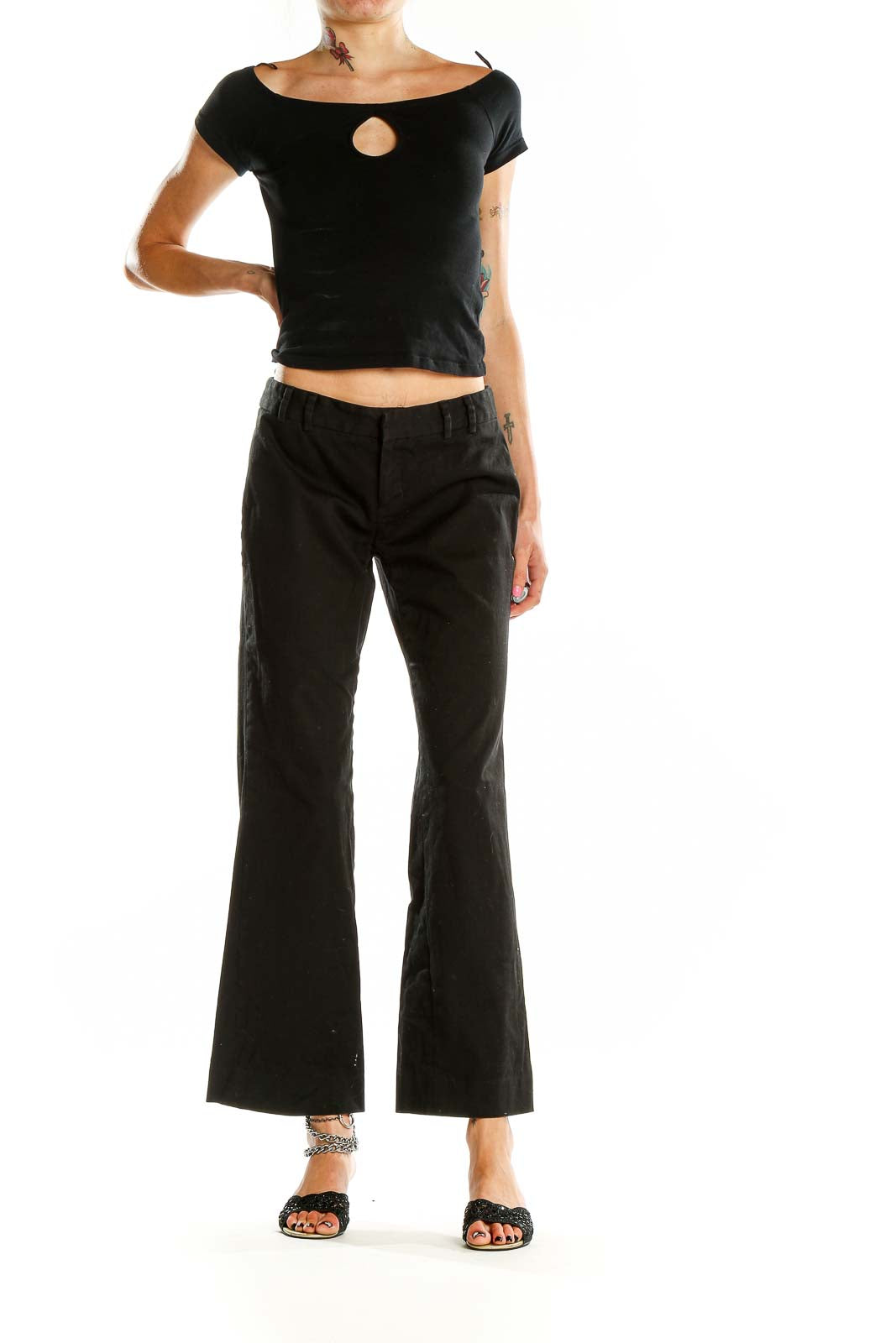 Back view of black wide-leg trousers by LAUNDRY by SHELLI SEGAL