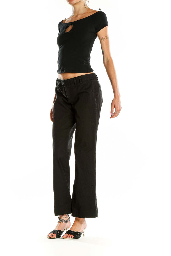 Front view of black wide-leg trousers by LAUNDRY by SHELLI SEGAL