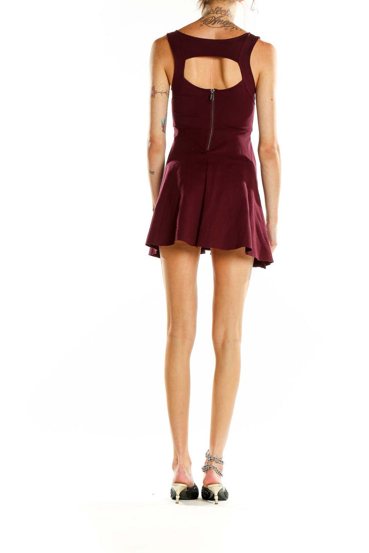 Back view of burgundy Kimchi Blue mini dress with cutout detail