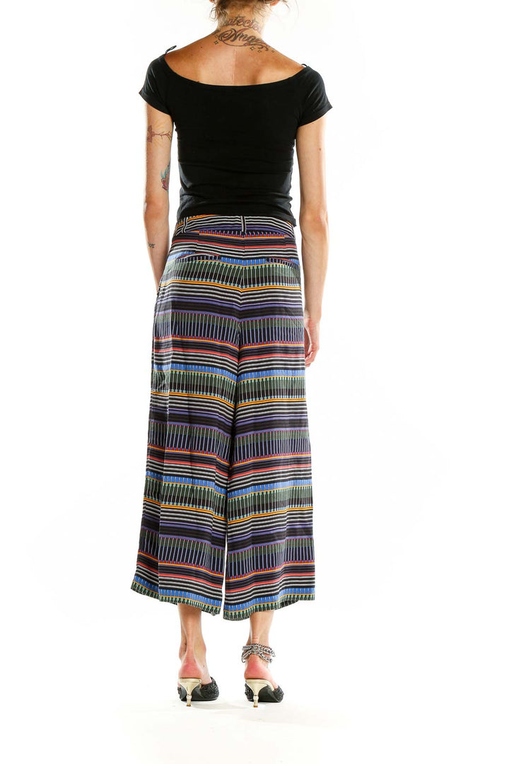 Back view of LOFT multicolor striped wide-leg cropped pants