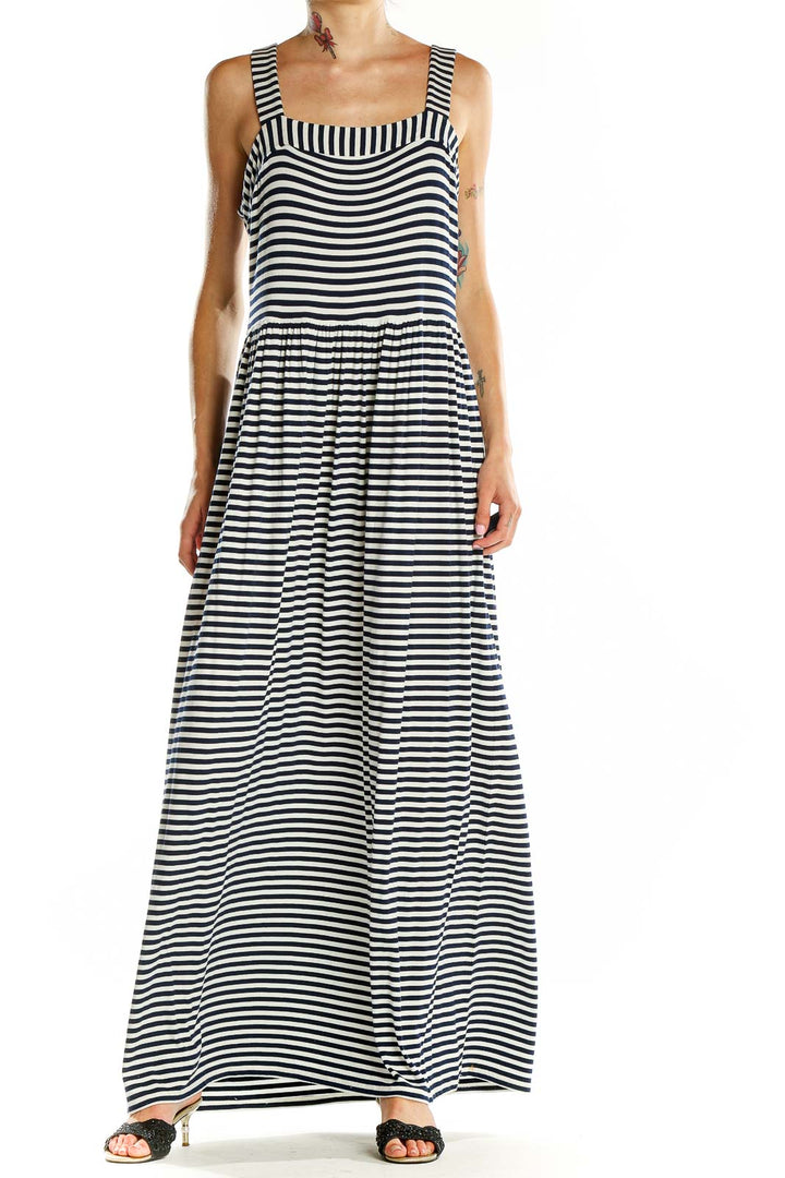 White Black Square Neck Striped Maxi Dress