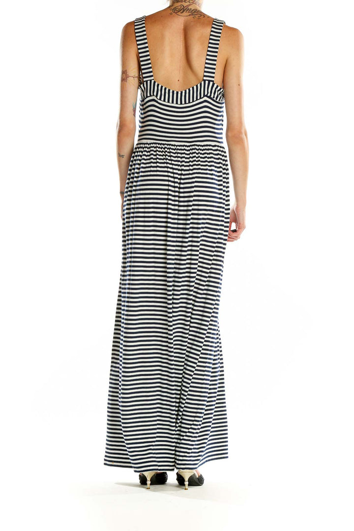 White Black Square Neck Striped Maxi Dress